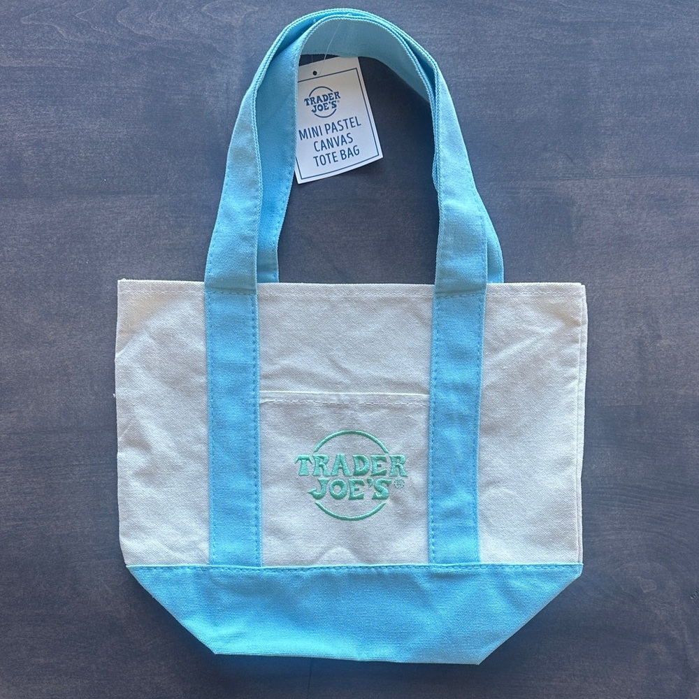 Trader Joe's Pastel Blue and Cream Mini Canvas Bag